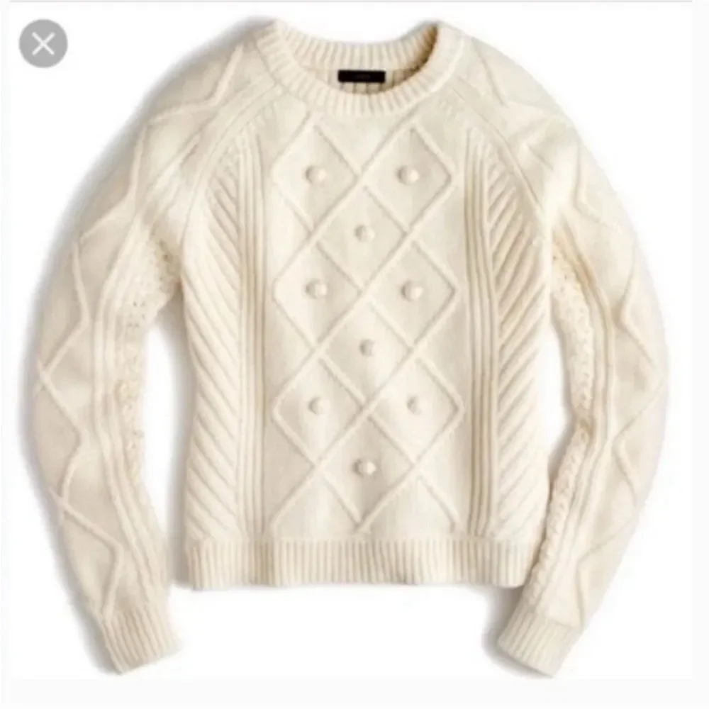 J.Crew Pom Pom Cable Knit Wool Sweater